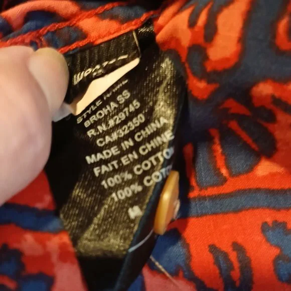 Volcom Men's Short Sleeve Button Up Orange Blue SZ M EUC - Picture 8 of 8